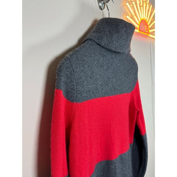 Athleta 100% Cashmere Tunic Red Gray Strip Sweater Cowl Turtleneck Sweater M - Picture 10 of 11